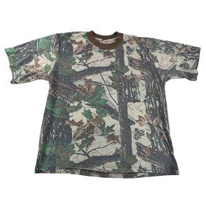 Camo Short Sleeve T-Shirt Tree Leaf Design Realtree Brown Green Beige Mens S